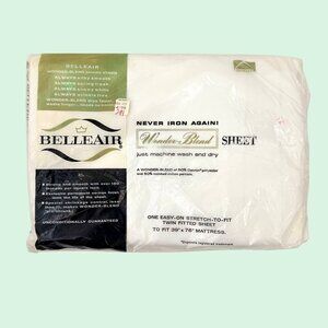 NIP VINTAGE WHITE BELLEAIR WONDER-BLEND NO IRON TWIN FITTED SHEET 39X76 MATTRESS